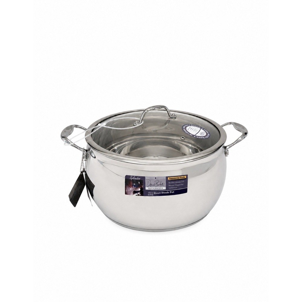 David Burke 13.5 Qt Stock Pot Vented Lid Commercial Grd Splendor Stainless Steel